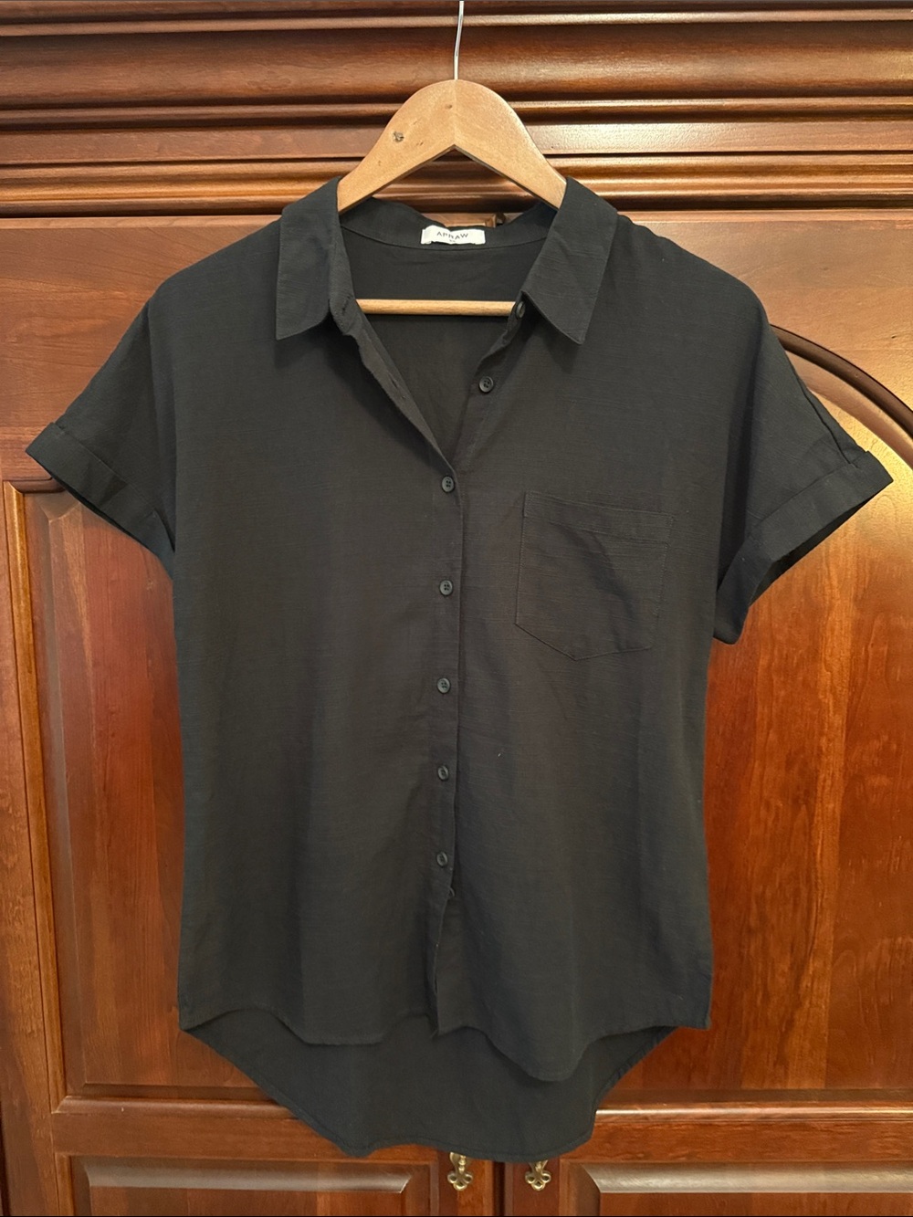 APRAW Black Short Sleeve Button-Up Shirt XS womens
